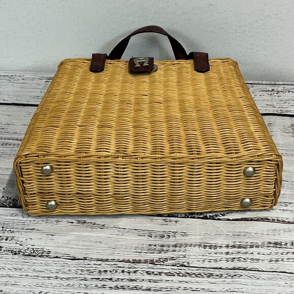 Vintage 80's ETIENNE AIGNER Wicker Leather Handles Basket Bag Handbag Purse - Picture 11 of 15